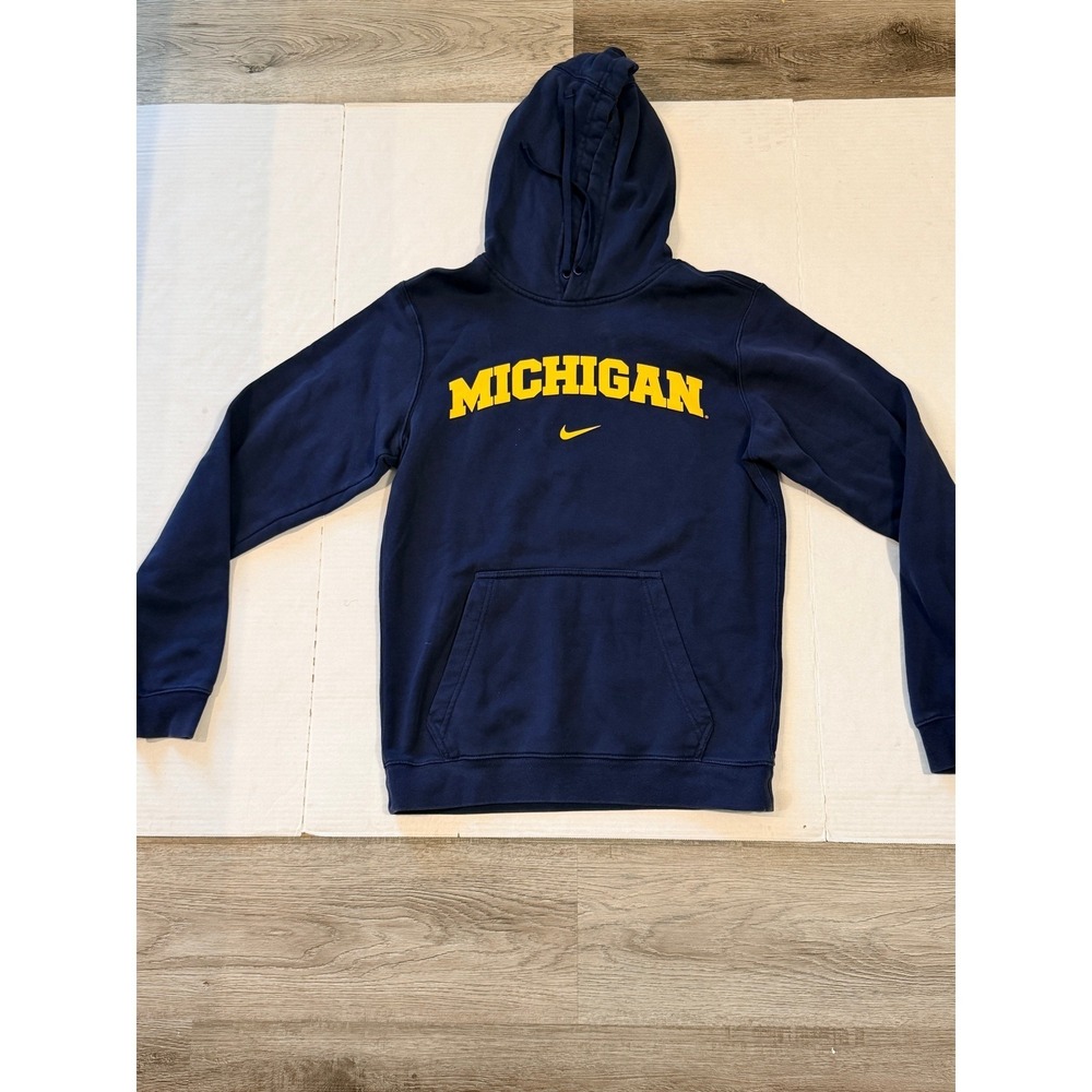 Nike Michigan Wolverines Hoodie Mens Small Navy Blue Pullover Sweatshirt Swoosh